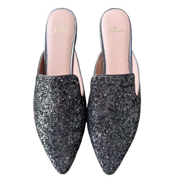 New J. Crew Pointed Toe Mule Slides in Gray Glitter Size 10.5 - Picture 4 of 10